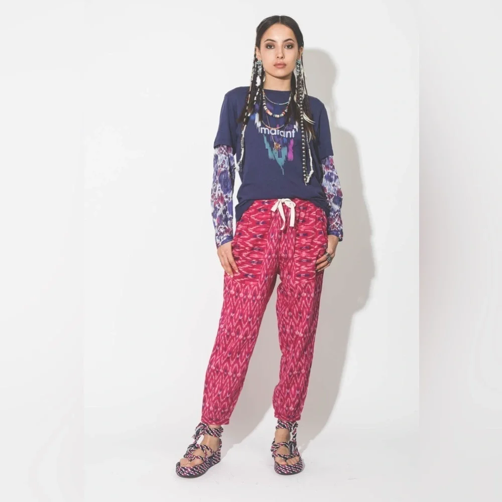 Isabel Marant Lagen Fuchsia Ikat Print Cotton Pant EU 36 US 4 Small